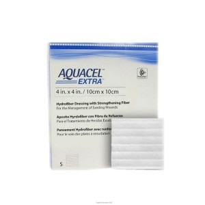 Medicazione in tecnologia hydrofiber in carbossimetilcellulosa sodica e cellulosa rigenerata aquacel extra 10x10 cm 5 pezzi