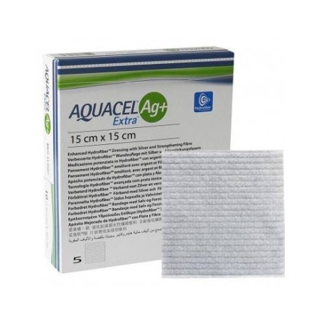 Medicazione in hydrofiber e ioni argento intessuta in lyocell aquacel ag + extra 15x15cm 5 pezzi
