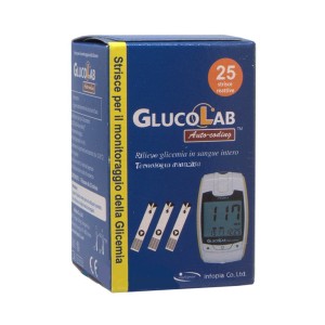 Strisce misurazione glicemia glucolab auto coding ad elettrodo 25 pezzi
