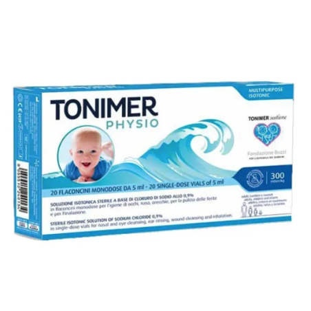 Tonimer physio monodose soluzione isotonica multifunzione abase di cloruro di sodio 0,9% 20 flaconcini 5 ml