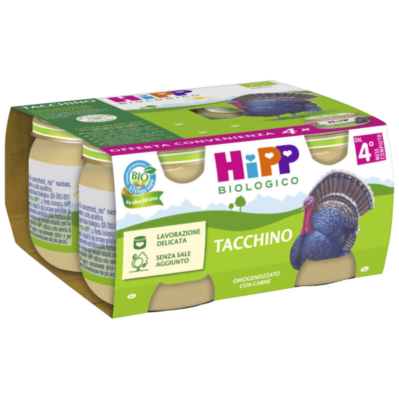 Hipp bio omogeneizzato tacchino 4 pezzi da 80 g