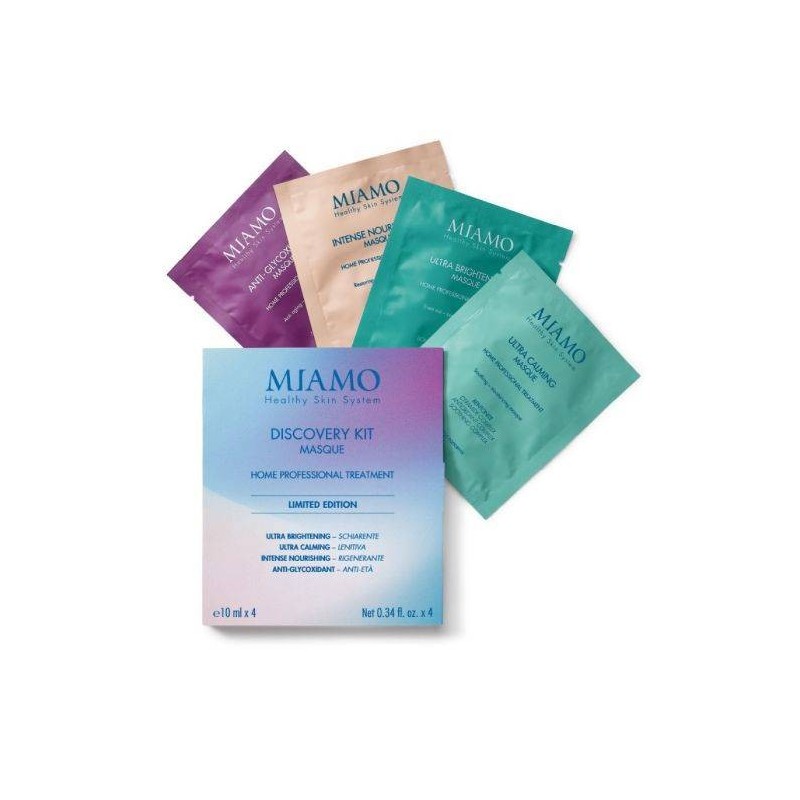 Miamo discovery box 1 longevity plus intense nourishing masque 10 ml + 1 anti glycoxidant masque 10 ml + 1 ultra calmingmasque 1