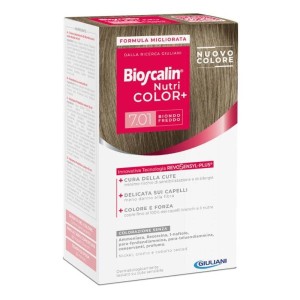 Bioscalin nutri color+ 7,01 biondo freddo crema colorante 40ml + rivelatore crema 60 ml + shampoo 12 ml + balsamo 12 ml+ guanti 