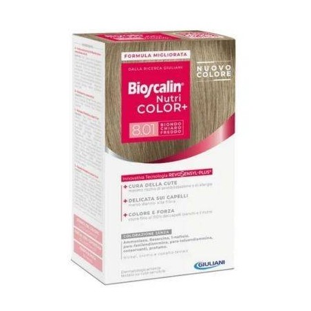 Bioscalin nutri color+ 8,01 biondo chiaro freddo crema colorante 40 ml + rivelatore crema 60 ml + shampoo 12 ml + balsamo 12 ml 