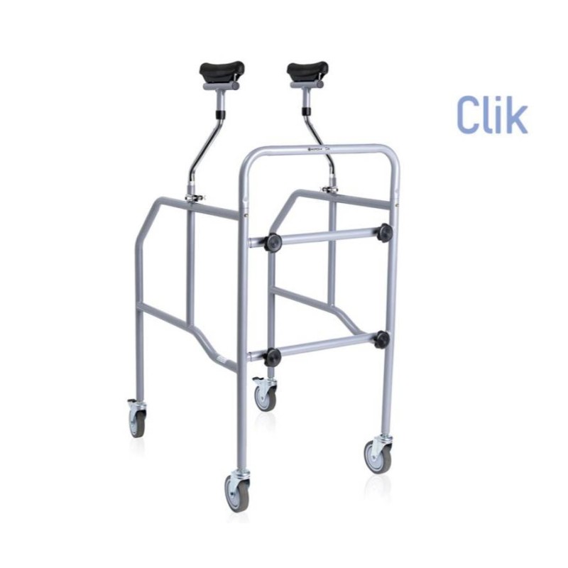 Deambulatore sottoascellare smontabile regolabile in acciaio4 ruote piroettanti 100 mm di cui 2 con freno peso massimosopportabi Deambulatore sottoascellare smontabile regolabile in acciaio4 ruote piroettanti 100 mm di cui 2 con freno peso massimosopportabi