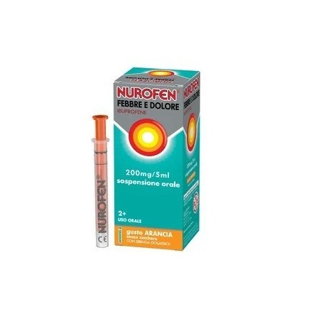 Nurofen febbre e dolore orale sosp 100 ml 200 mg/5 ml arancia senza zucchero con siringa dosatrice Nurofen febbre e dolore orale sosp 100 ml 200 mg/5 ml arancia senza zucchero con siringa dosatrice