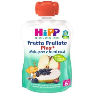 Hipp bio frutta frullata plus + mela pera frutti rossi con ferro 90 g