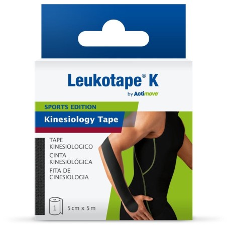 Benda adesiva actimove leukotape k taping fisioterapico larghezza 5 cm lunghezza 5 m colore nero in rotolo