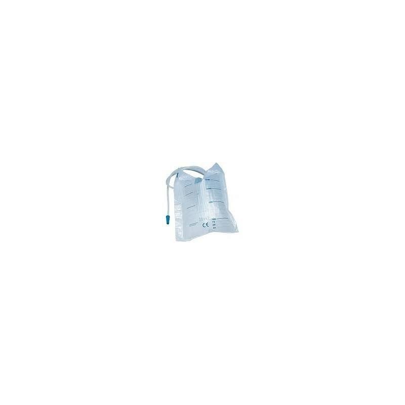 Sacca raccolta urina da letto in pvc non sterile volume 2 litri tubo lunghezza 130 cm con scarico e valvola antireflusso