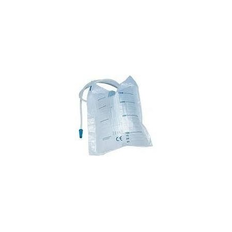 Sacca raccolta urina da letto in pvc non sterile volume 2 litri tubo lunghezza 130 cm con scarico e valvola antireflusso