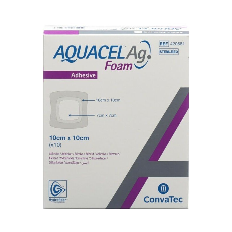Medicazione sterile in schiuma di poliuretano idrocellulareaquacel ag foam adesiva assorbente 10x10 cm 10 pezzi Medicazione sterile in schiuma di poliuretano idrocellulareaquacel ag foam adesiva assorbente 10x10 cm 10 pezzi