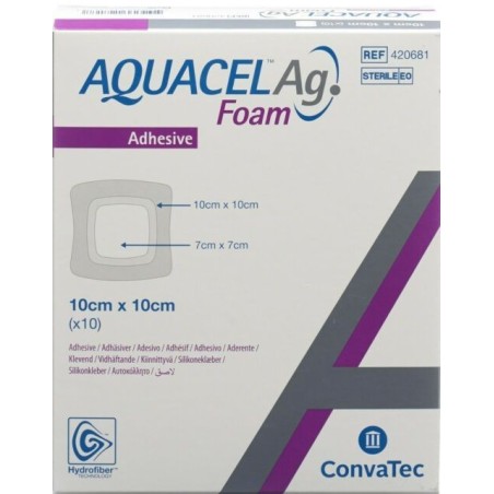 Medicazione sterile in schiuma di poliuretano idrocellulareaquacel ag foam adesiva assorbente 10x10 cm 10 pezzi