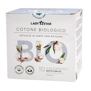 Ladystar assorbenti esterni 100% cotone bio notte ali 10 pezzi