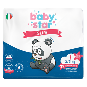 Pannolini babystar slim 2/5kg taglia 1 new born 22 pezzi