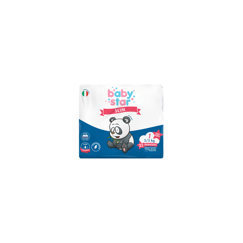 Pannolini babystar slim 2/5kg taglia 1 new born 22 pezzi