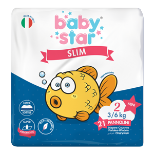 Pannolini babystar slim 3/6kg taglia 2 mini 21 pezzi