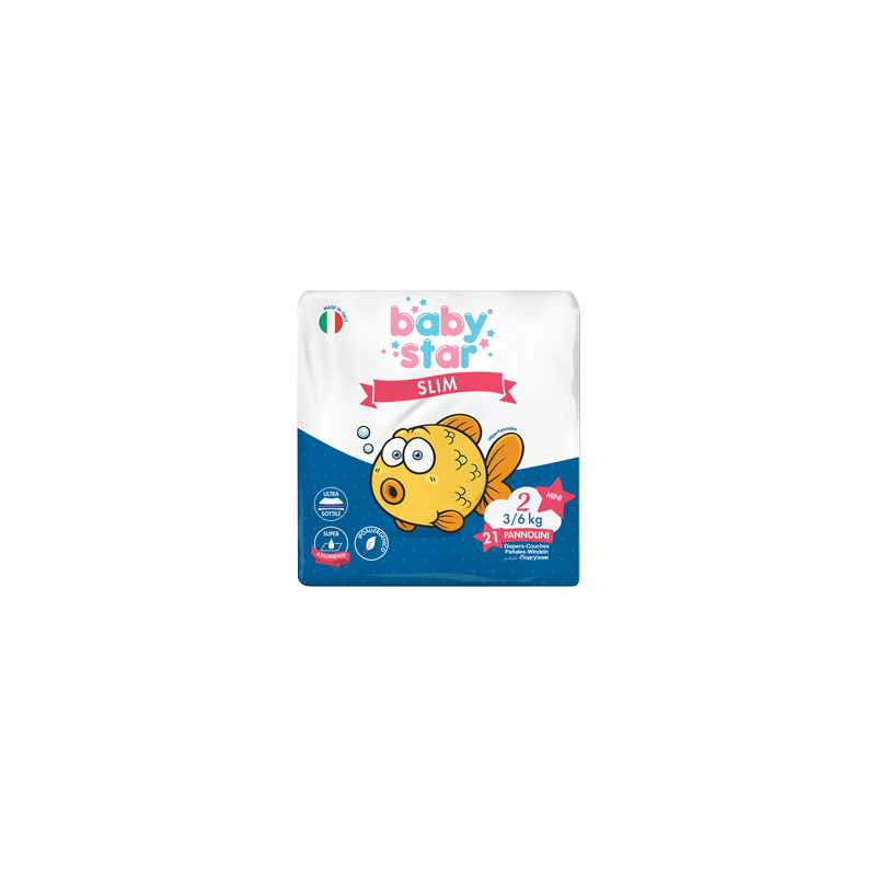 Pannolini babystar slim 3/6kg taglia 2 mini 21 pezzi