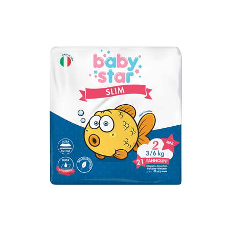 Pannolini babystar slim 3/6kg taglia 2 mini 21 pezzi