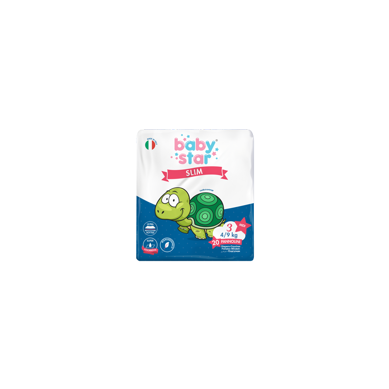 Pannolini babystar slim 4/9kg taglia 3 midi 20 pezzi