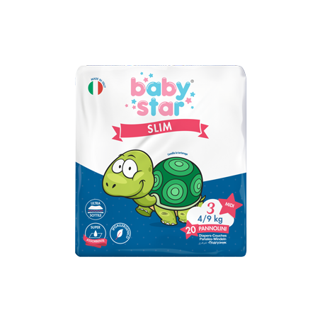 Pannolini babystar slim 4/9kg taglia 3 midi 20 pezzi