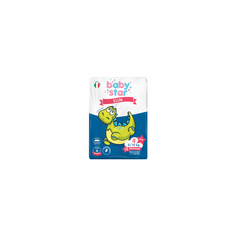 Pannolini babystar slim 8/18kg taglia 4 maxi 18 pezzi
