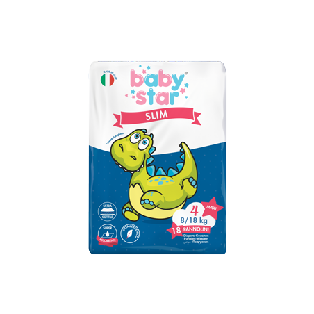 Pannolini babystar slim 8/18kg taglia 4 maxi 18 pezzi