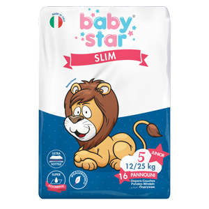 Pannolini babystar slim 12/25kg taglia 5 junior 16 pezzi
