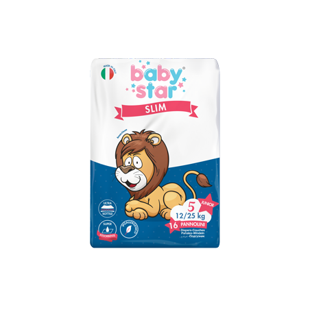 Pannolini babystar slim 12/25kg taglia 5 junior 16 pezzi