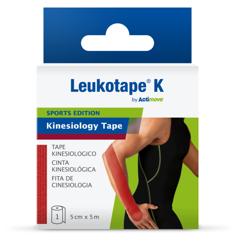 Benda adesiva actimove leukotape k taping fisioterapico larghezza 5 cm lunghezza 5 m colore rosso in rotolo