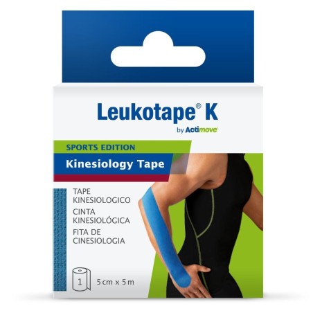 Benda adesiva actimove leukot k taping fisioterapico larghezza 5 cm lunghezza 5 m colore blu in rotolo