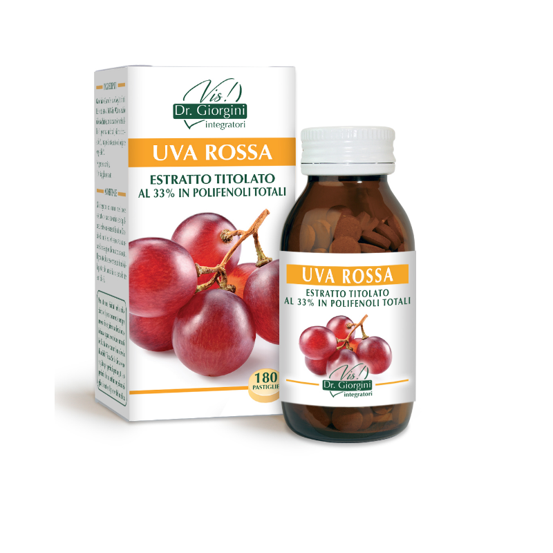 Uva rossa estratto titolato 33% polifenoli totali 180 pastiglie Uva rossa estratto titolato 33% polifenoli totali 180 pastiglie