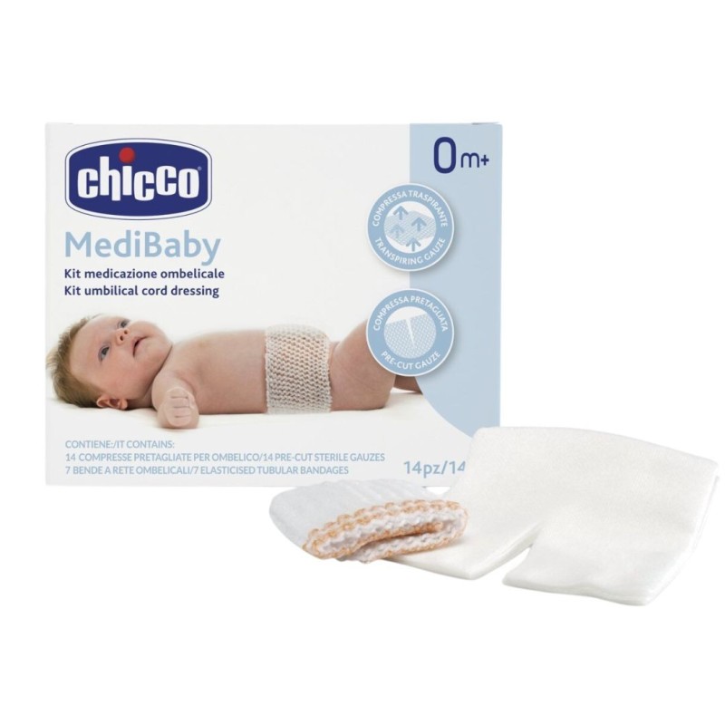 Kit medicazione ombelicale chicco medibaby 14 compresse pretagliate per ombelico + 7 bende a rete ombelicali Kit medicazione ombelicale chicco medibaby 14 compresse pretagliate per ombelico + 7 bende a rete ombelicali