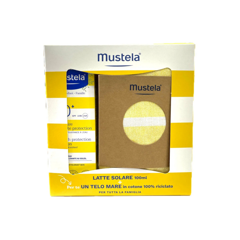 Mustela latte solare 100 ml + telo mare cotone riciclato