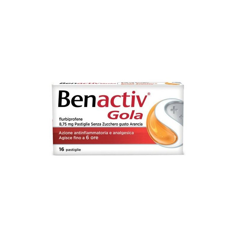 Benactiv gola 16 pastiglie arancia senza zucchero
