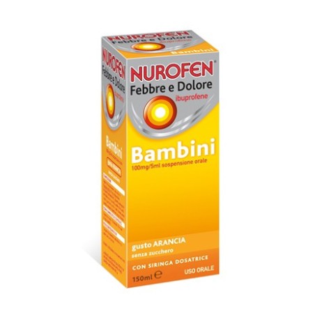 Nurofen Febbre E Dolore Bambini 100mg 5 ML Sospensione Orale Flacone 150 Ml Con Siringa Dosatrice Gusto Arancia Senza Zucchero