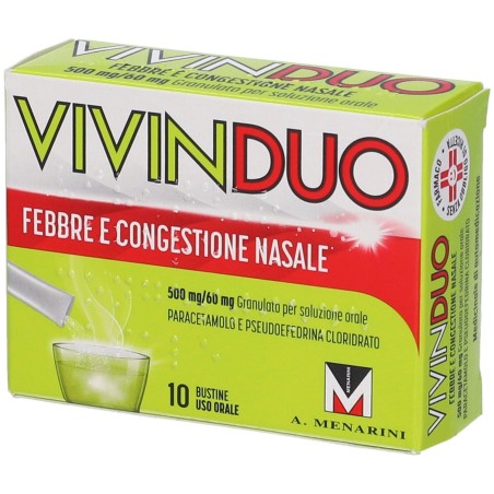 Menarini Vivinduo Febbre E Congestione Nasale 500 Mg/60 Mg Granulato Per Soluzione Orale Paracetamolo E Pseu