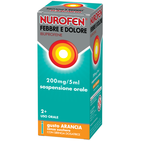 Nurofen Febbre E Dolore 200mg 5ml Sospensione Orale Flacone 100Ml Gusto Arancia Senza Zucchero