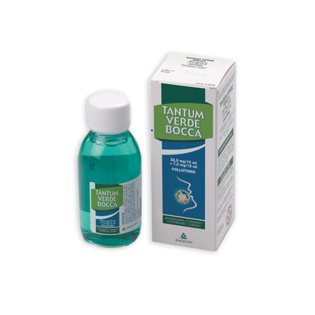 Tantum Verde Bocca 22,5 Mg/15 Ml + 7,5 Mg/15 Ml Collutorio flacone 240 ml gengiviti e stomatiti Tantum Verde Bocca 22,5 Mg/15 Ml + 7,5 Mg/15 Ml Collutorio flacone 240 ml gengiviti e stomatiti