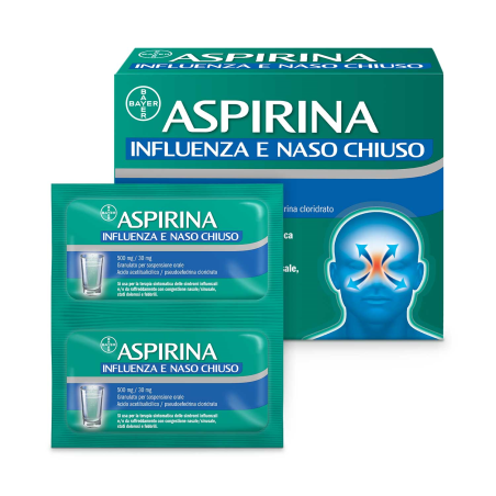 Aspirina Influenza E Naso Chiuso 500 Mg / 30 Mg Granulato Per Sospensione Orale Acido Acetilsalicilico 20 bustine Aspirina Influenza E Naso Chiuso 500 Mg / 30 Mg Granulato Per Sospensione Orale Acido Acetilsalicilico 20 bustine