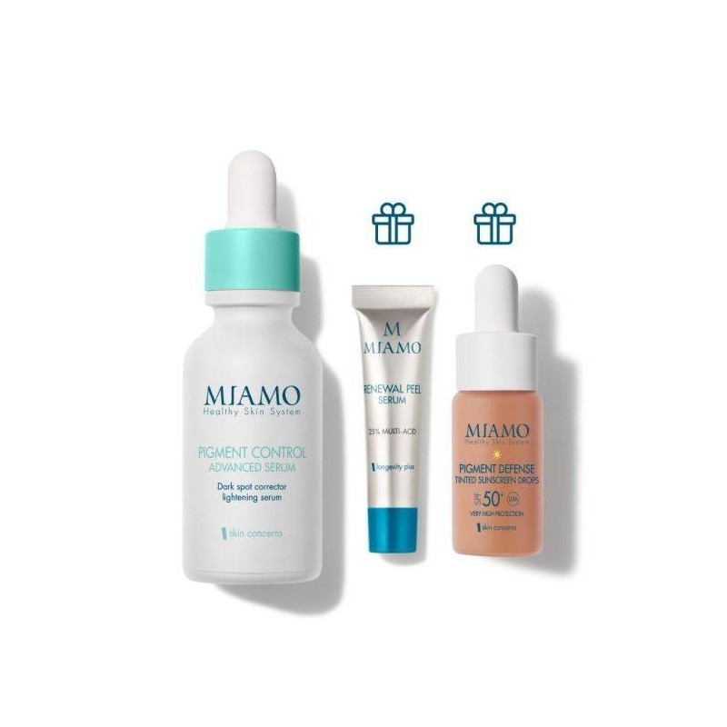 Miamo cofanetto pigment control siero 30 ml + renewal peel pb 5 ml + pigment defense 10 ml