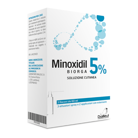 Minoxidil biorga (laboratoires bailleul) soluz cutanea 3 flaconi 60 ml 5%