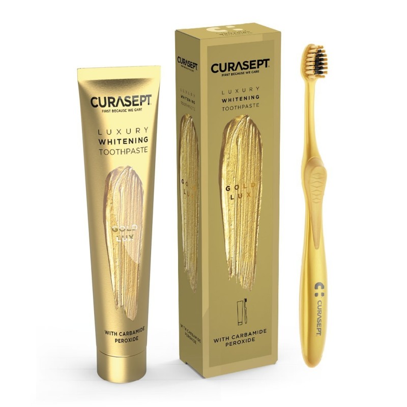 Curasept gold luxury whitening dentifricio 75 ml + spazzolino Curasept gold luxury whitening dentifricio 75 ml + spazzolino