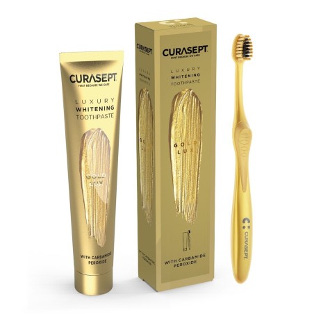 Curasept gold luxury whitening dentifricio 75 ml + spazzolino Curasept gold luxury whitening dentifricio 75 ml + spazzolino
