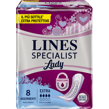 Assorbenti per incontinenza lines specialist lady extra ipoallergenici 8 pezzi