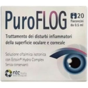 Soluzione oftalmica isotonica puroflog con ectoin hydro complex 20 flaconcini monodose x 0,5 ml