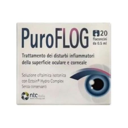 Soluzione oftalmica isotonica puroflog con ectoin hydro complex 20 flaconcini monodose x 0,5 ml
