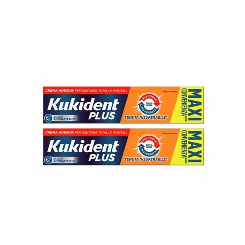 Kukident plus doppia azione tenuta insuperabile crema adesiva dentiere 2x65 g