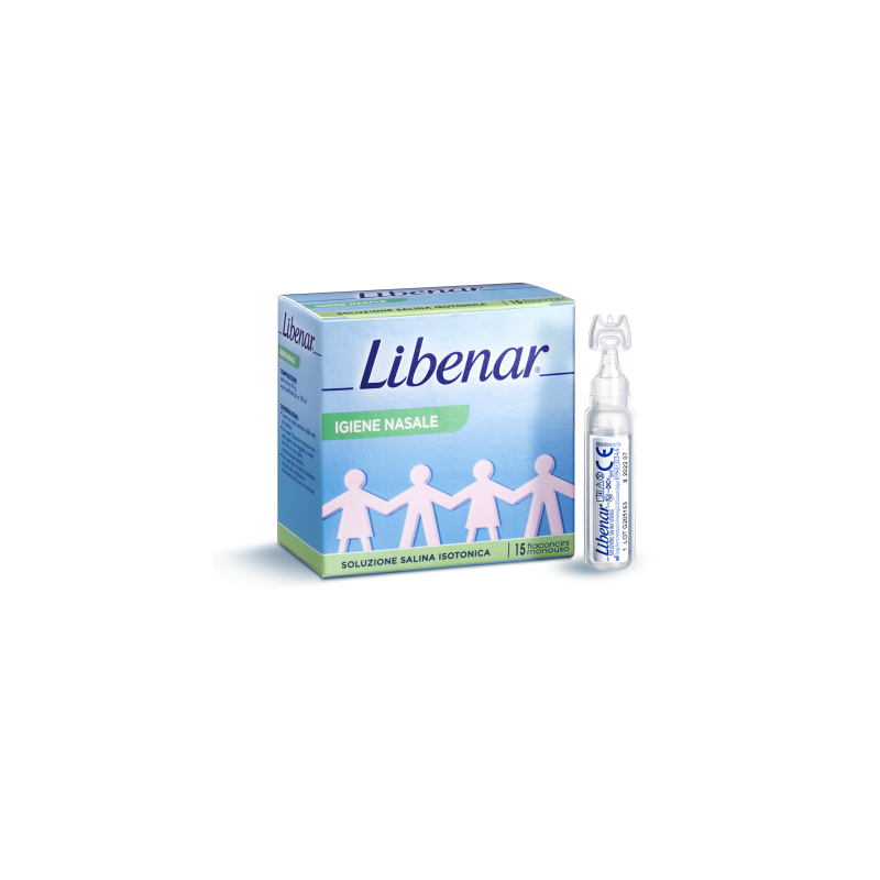 Soluzione salina isotonica 0,9% libenar per igiene nasale 15flaconcini monouso x 5 ml