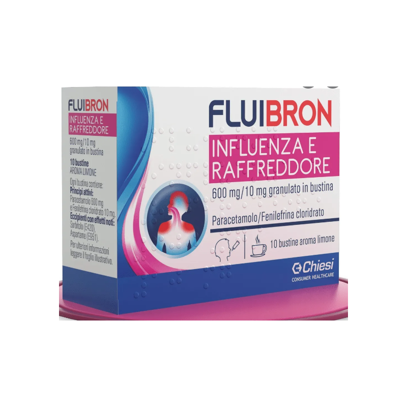 Fluibron influenza e raffreddore orale grat 10 bustine 600 mg +10 mg