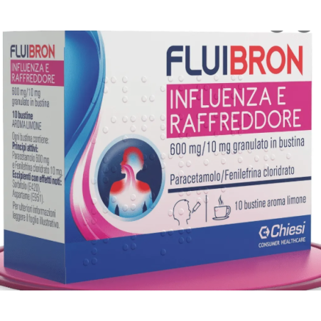Fluibron influenza e raffreddore orale grat 10 bustine 600 mg +10 mg